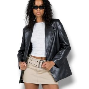 Princess Polly Curve Black Jocelyn Faux Leather Blazer Jacket New Size US 14‎